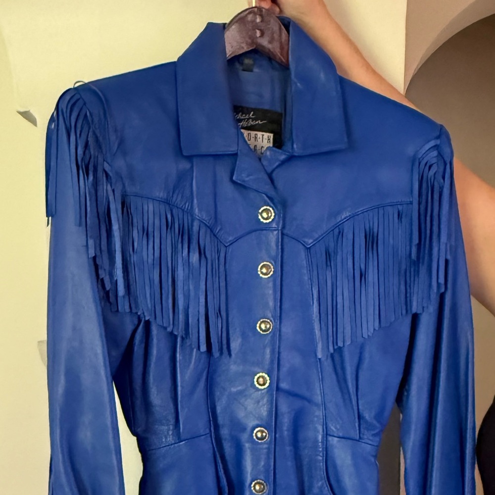 North Beach Leather Blue Women's Fringe Coat Dress